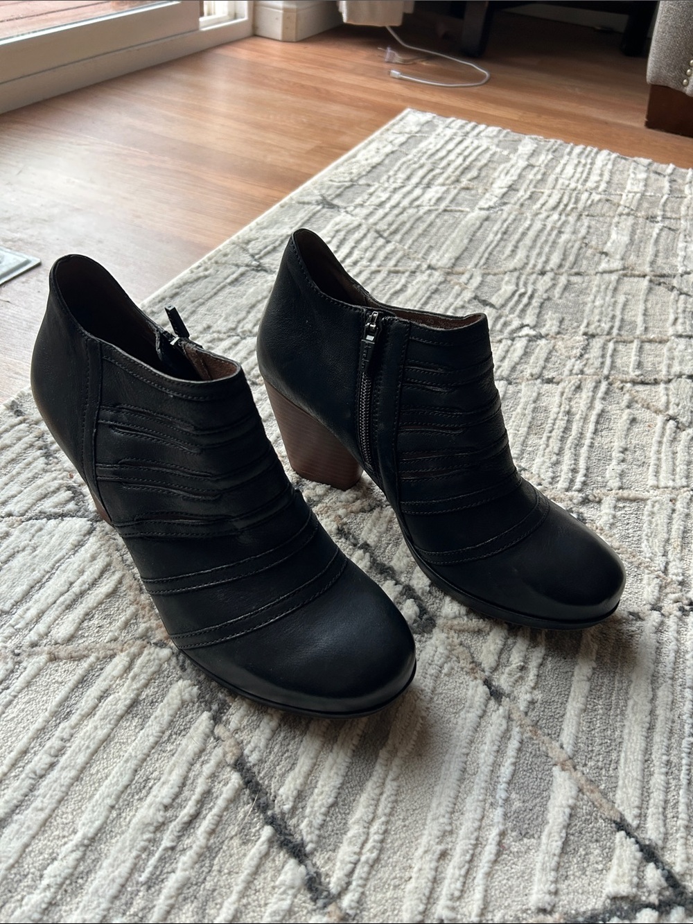 Dansko Women's Black Leather Ankle Booties with Stacked Heel